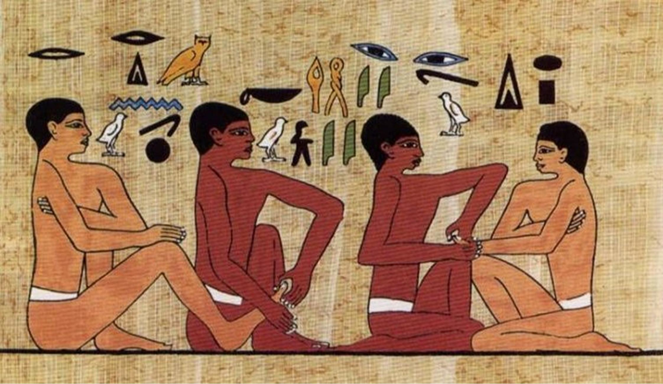 Fresque égyptienne présentant la réflexologie